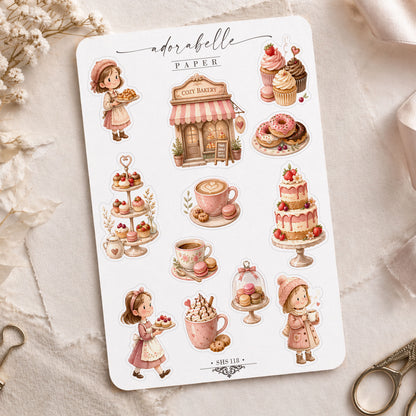 Stickersark Rosa Cozy Café -  Söta Book Club, Coffee Lover stickers med vårig känsla - SHS118
