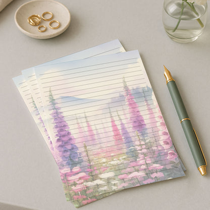 10-pack Brevpapper - Rosa & Lila Fingerborgsblommor - Tryckt A5 Papper - WP502