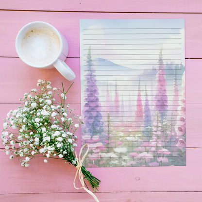 10-pack Brevpapper - Rosa & Lila Fingerborgsblommor - Tryckt A5 Papper - WP502