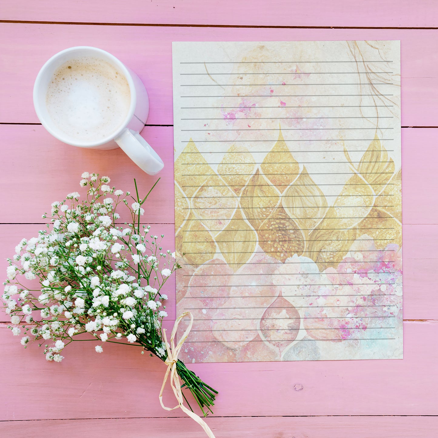 10-pack Brevpapper - Gyllene Sjöjungrufjäll - Tryckt A5 Papper - WP503