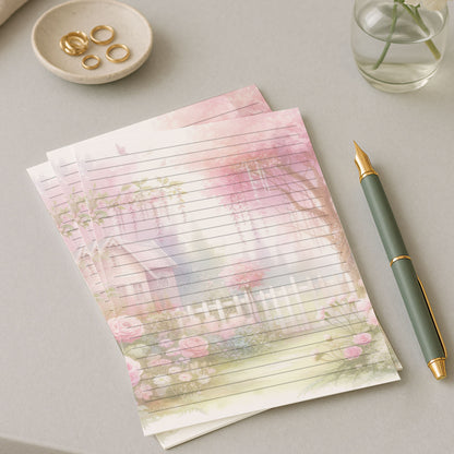 10-pack Brevpapper - Rosa Vår Trädgård - Blommor - Tryckt A5 Papper -WP505