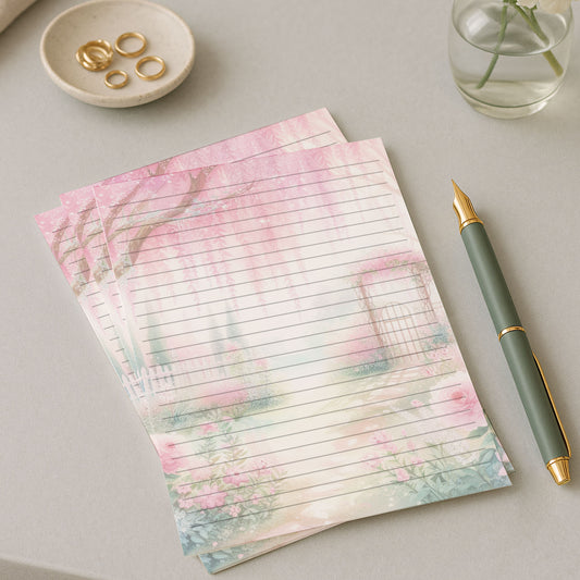 10-pack Brevpapper - Rosa Vår trädgård - Blommor - Tryckt A5 Papper - WP506