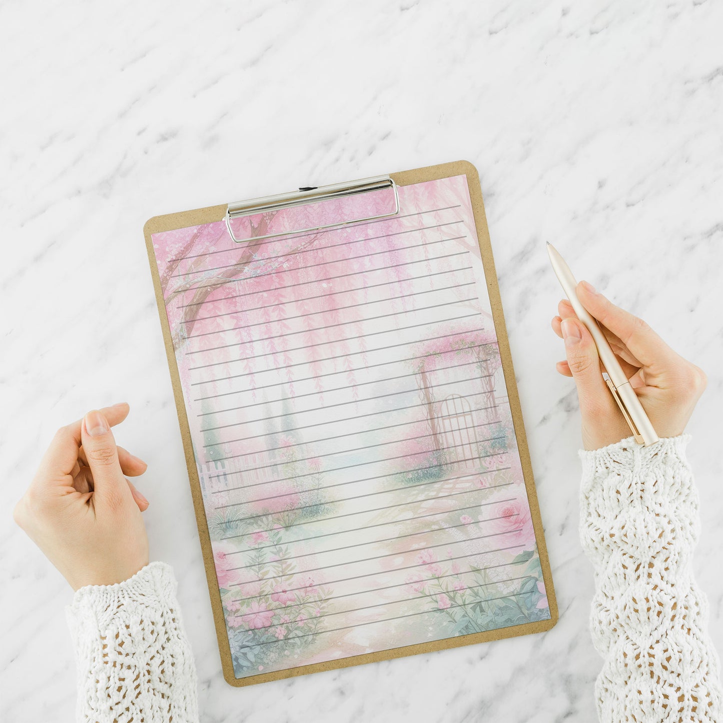 10-pack Brevpapper - Rosa Vår trädgård - Blommor - Tryckt A5 Papper - WP506