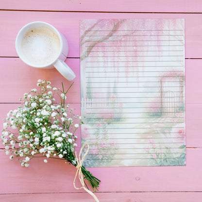 10-pack Brevpapper - Rosa Vår trädgård - Blommor - Tryckt A5 Papper - WP506