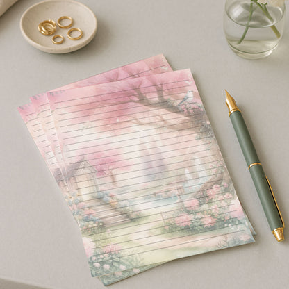 10-pack Brevpapper - Rosa Vår Trädgård - Tryckt A5 Papper - WP507