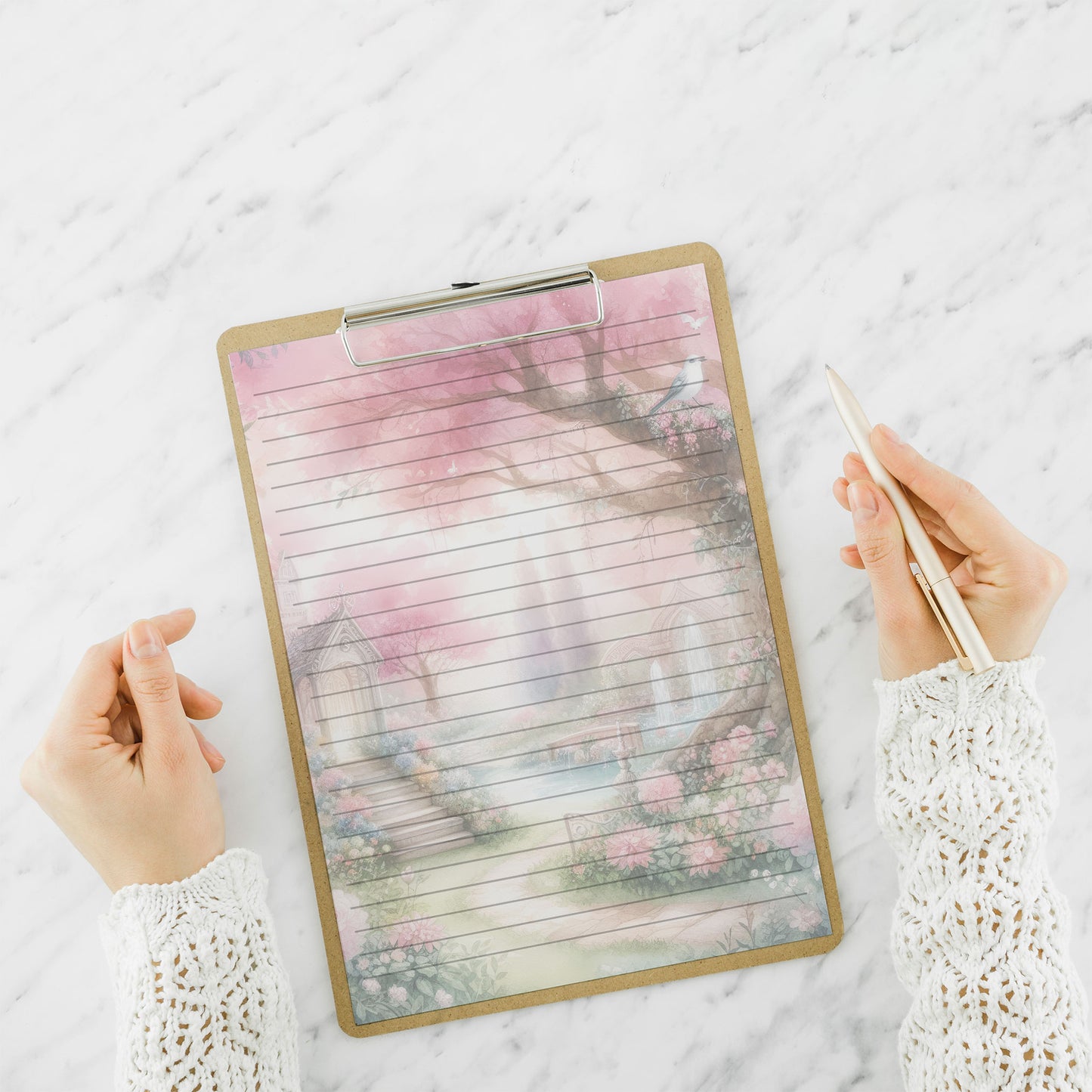 10-pack Brevpapper - Rosa Vår Trädgård - Tryckt A5 Papper - WP507