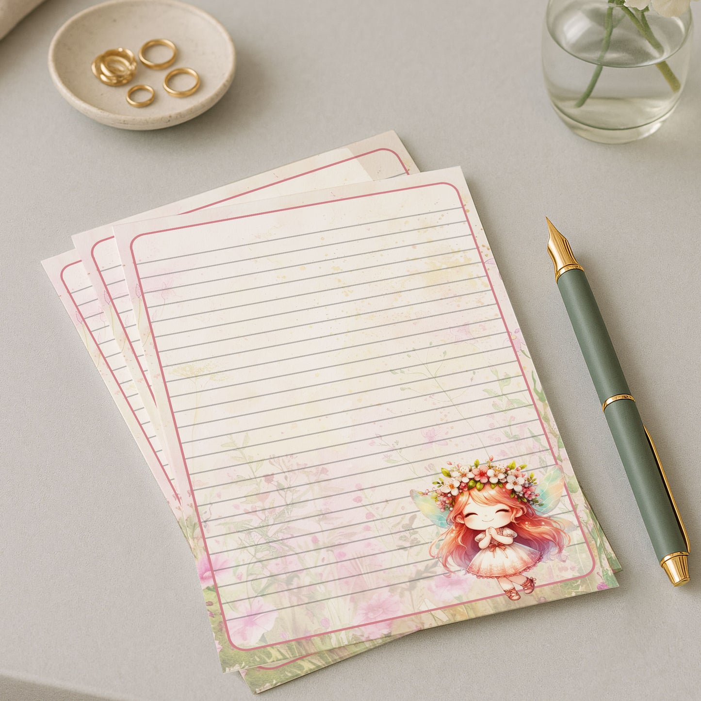 10-pack Brevpapper - Söt Fé med blomsterkrans - Tryckt A5 Papper - WP510