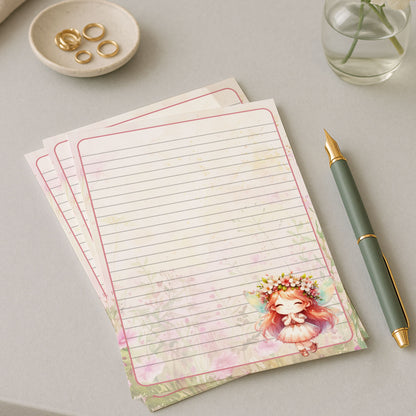 10-pack Brevpapper - Söt Fé med blomsterkrans - Tryckt A5 Papper - WP510