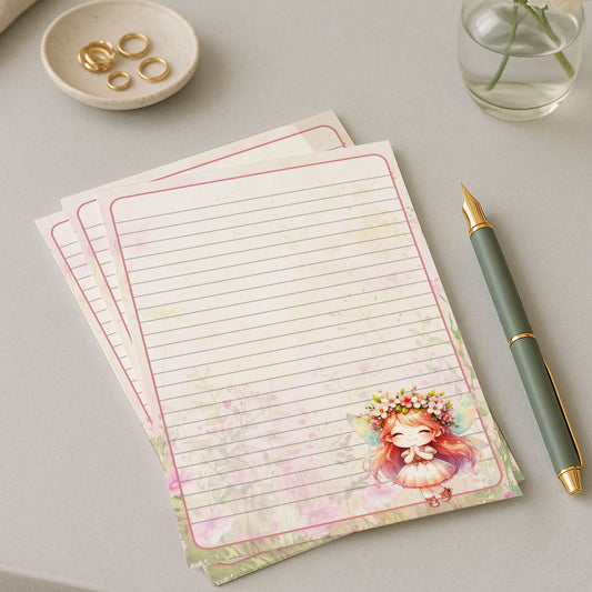 10-pack Brevpapper - Söt Fé med blomsterkrans - Tryckt A5 Papper - WP510