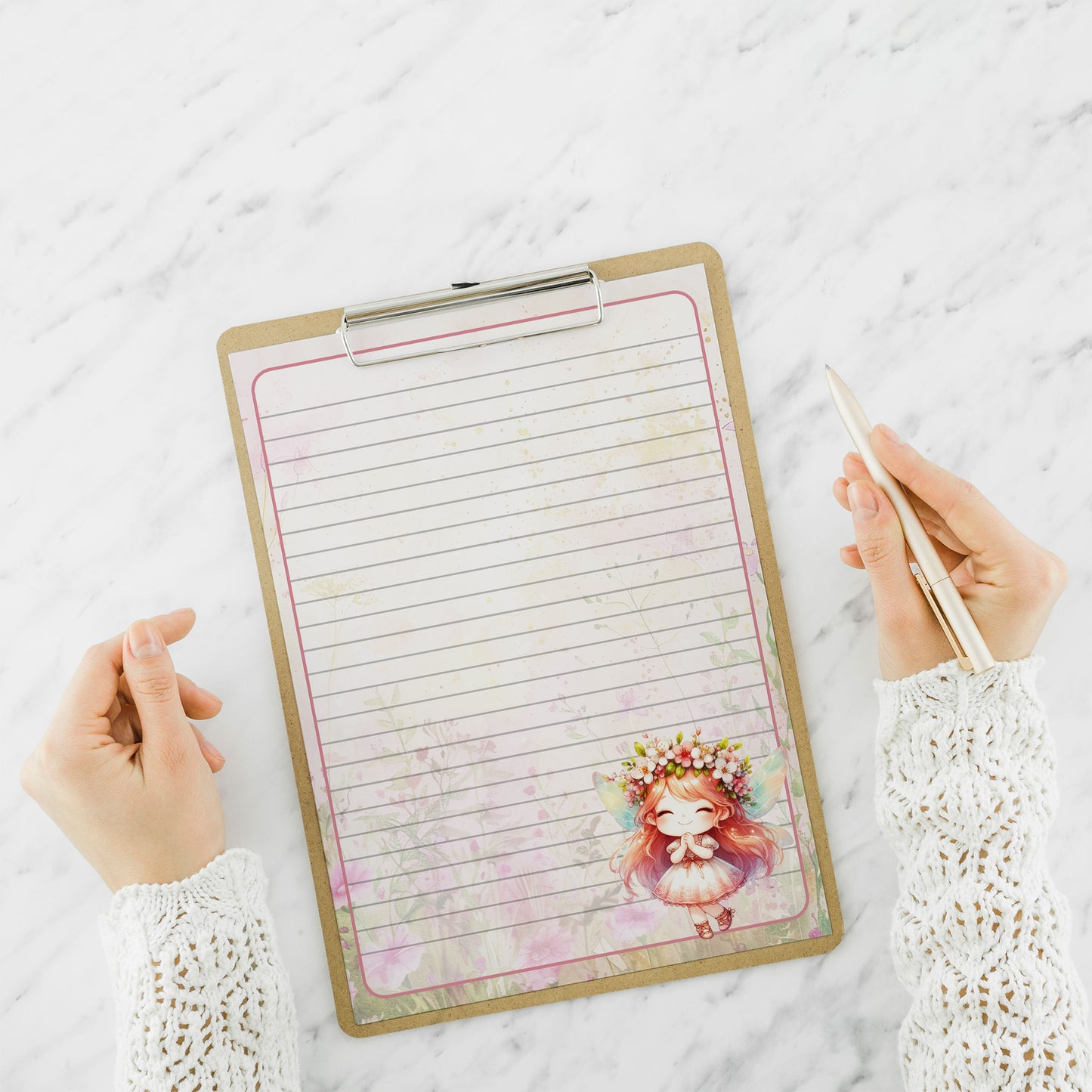 10-pack Brevpapper - Söt Fé med blomsterkrans - Tryckt A5 Papper - WP510