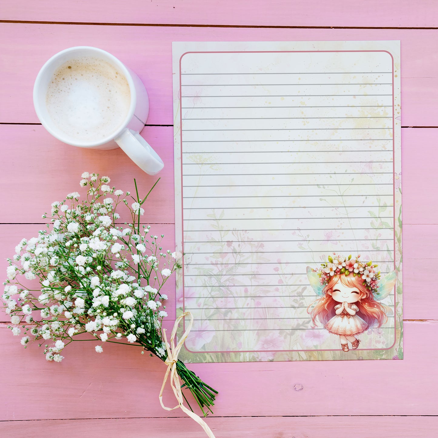 10-pack Brevpapper - Söt Fé med blomsterkrans - Tryckt A5 Papper - WP510