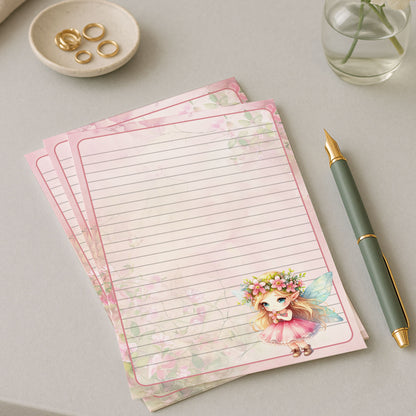 10-pack Brevpapper - Rosa Grön Skogsfé - Tryckt A5 Papper - WP511