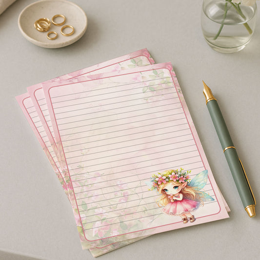 10-pack Brevpapper - Rosa Grön Skogsfé - Tryckt A5 Papper - WP511