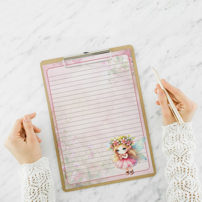 10-pack Brevpapper - Rosa Grön Skogsfé - Tryckt A5 Papper - WP511