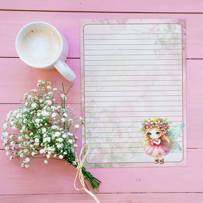 10-pack Brevpapper - Rosa Grön Skogsfé - Tryckt A5 Papper - WP511