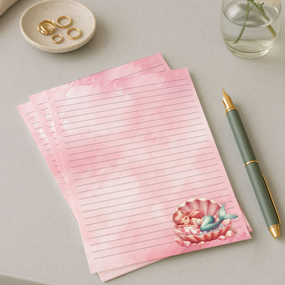 10-pack Brevpapper - Sovande Sjöjungfru - Tryckt A5 Papper - WP512