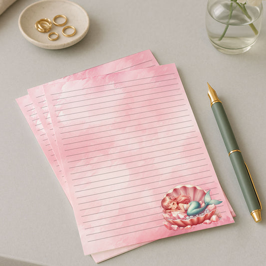 10-pack Brevpapper - Sovande Sjöjungfru - Tryckt A5 Papper - WP512
