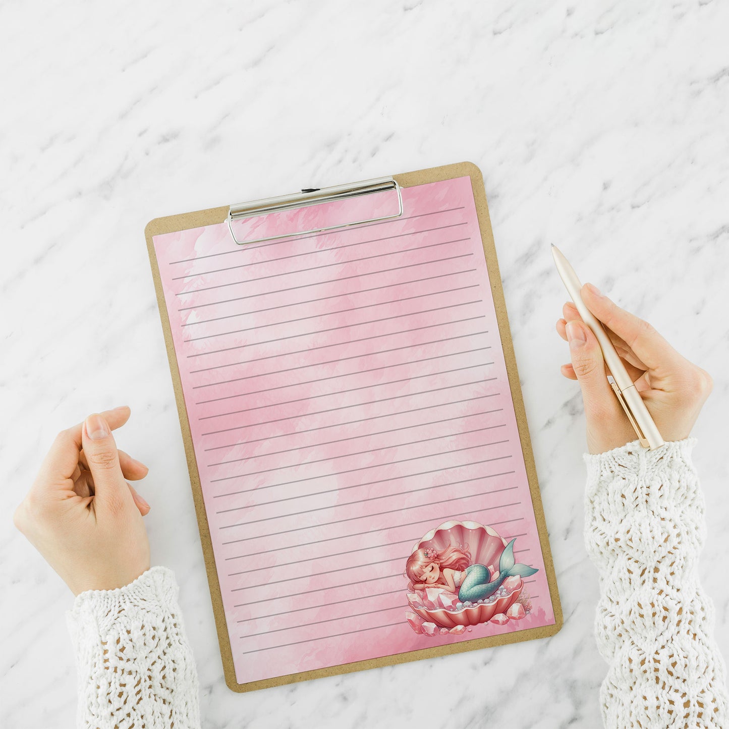 10-pack Brevpapper - Sovande Sjöjungfru - Tryckt A5 Papper - WP512