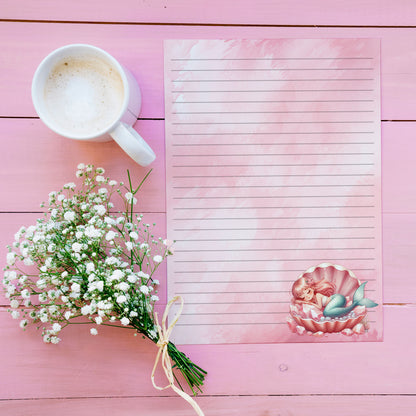 10-pack Brevpapper - Sovande Sjöjungfru - Tryckt A5 Papper - WP512