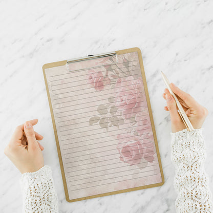 10-pack Brevpapper - Rosa & Beige - Blommor - Tryckt A5 Papper - WP513