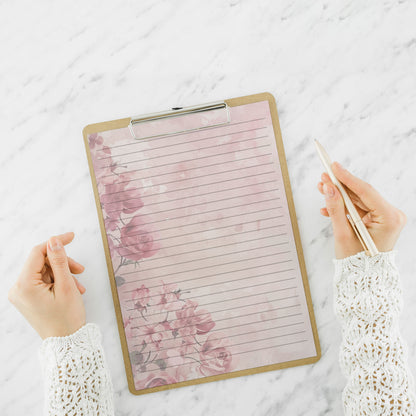 10-pack Brevpapper - Rosa Blommor - Tryckt A5 Papper - WP514