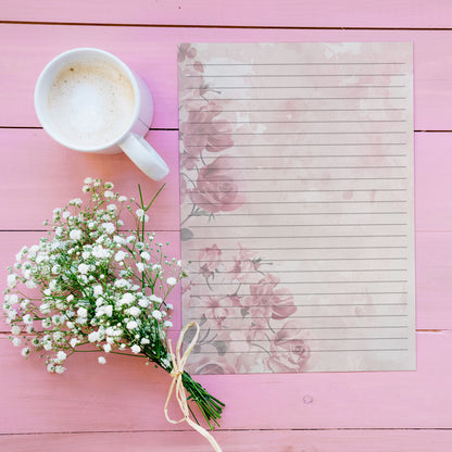 10-pack Brevpapper - Rosa Blommor - Tryckt A5 Papper - WP514