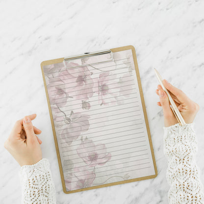 10-pack Brevpapper - Rosa & Beige - Blommor - Tryckt A5 Papper - WP515