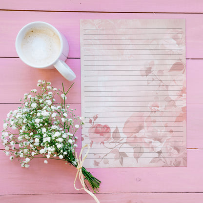 10-pack Brevpapper - Rosa Blommor - Tryckt A5 Papper - WP516