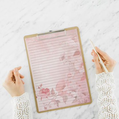 10-pack Brevpapper - Rosa Blommor - Tryckt A5 Papper - WP516