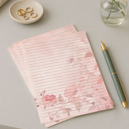 10-pack Brevpapper - Rosa Blommor - Tryckt A5 Papper - WP516