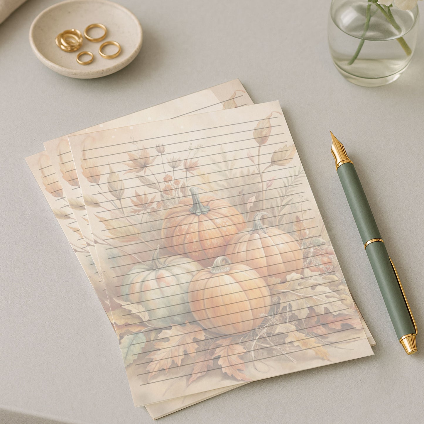 10-pack Brevpapper - 4st Höstpumpor - Tryckt A5 Papper - WP519