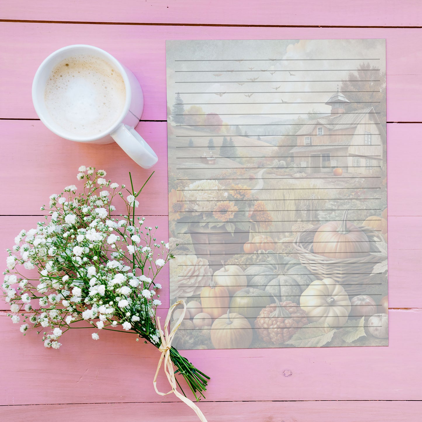 10-pack Brevpapper - Skördetid Pumpaodling - Tryckt A5 Papper - WP521