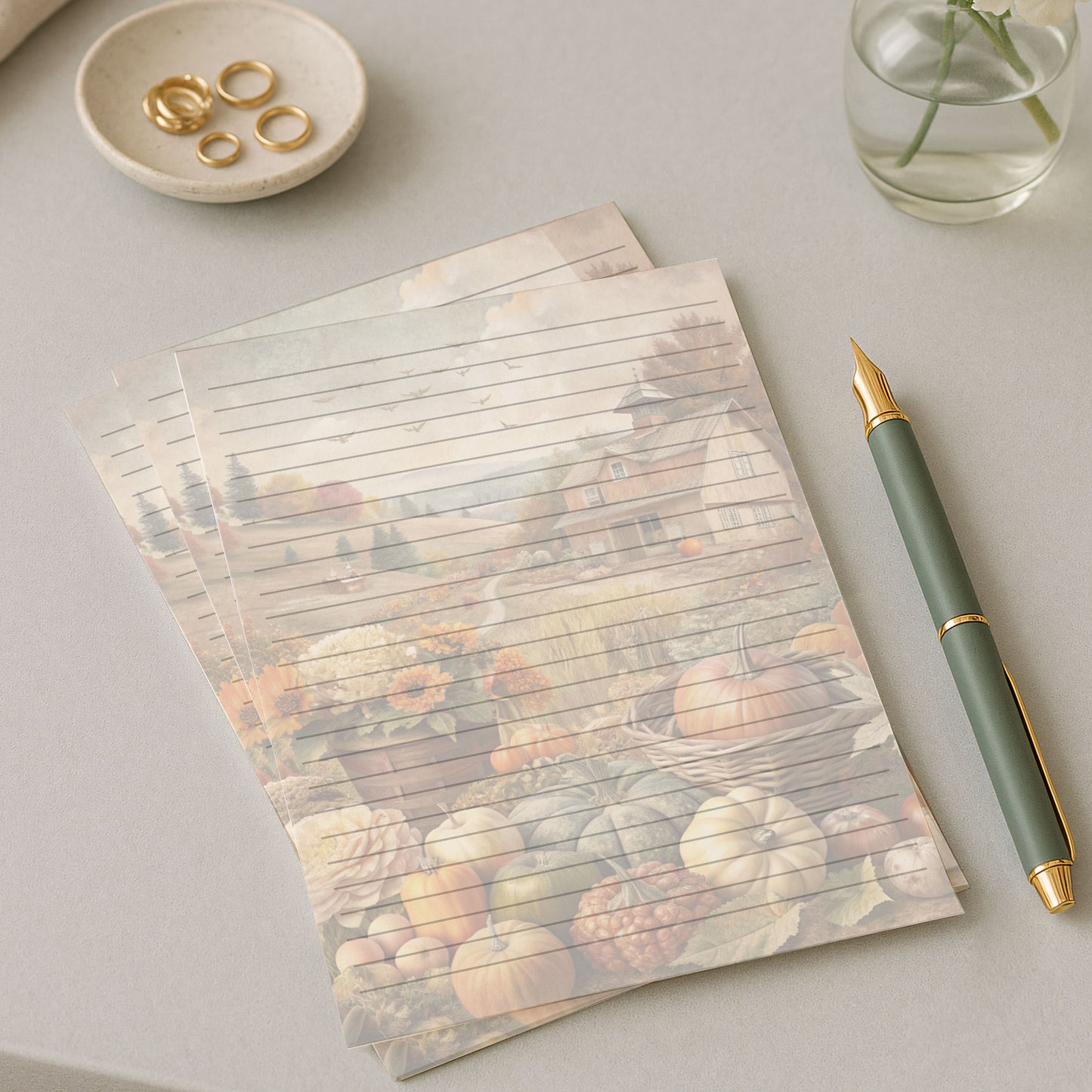 10-pack Brevpapper - Skördetid Pumpaodling - Tryckt A5 Papper - WP521