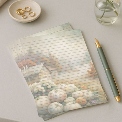 10-pack Brevpapper - Fält med vita pumpor - Tryckt A5 Papper - WP523