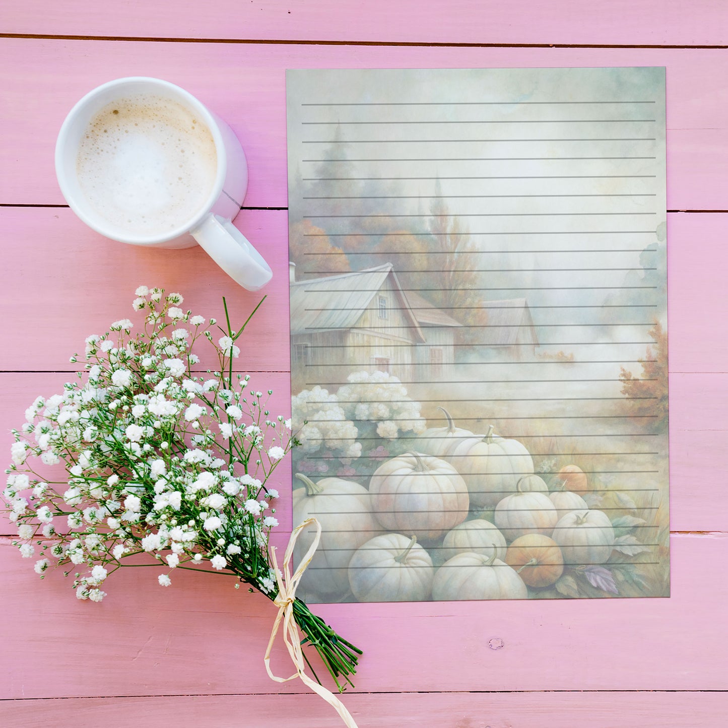 10-pack Brevpapper - Fält med vita pumpor - Tryckt A5 Papper - WP523