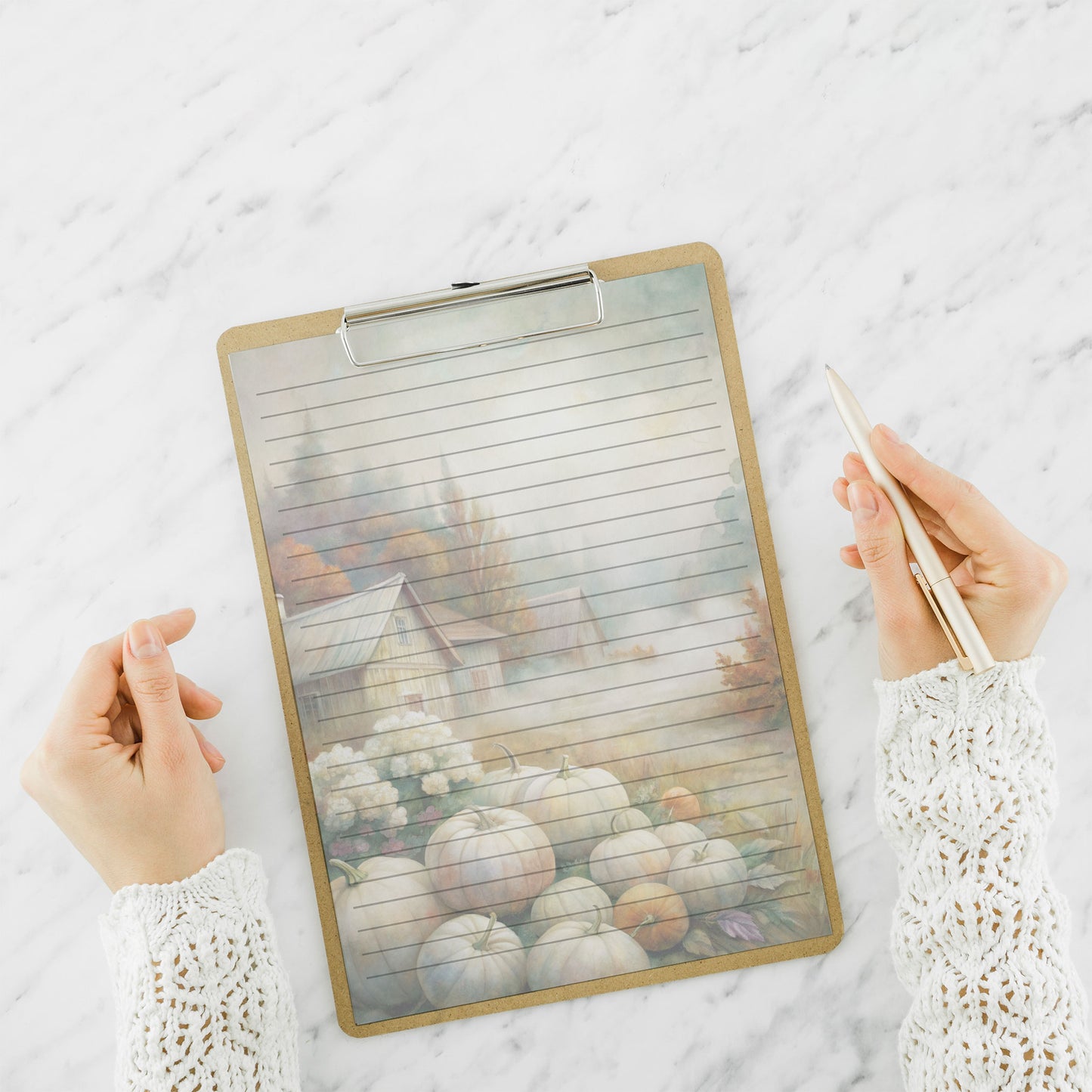 10-pack Brevpapper - Fält med vita pumpor - Tryckt A5 Papper - WP523