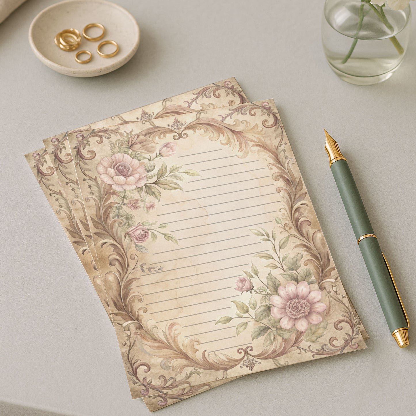 10-pack Brevpapper - Sagobok sida Blommig Baroque - Tryckt A5 Papper - WP524