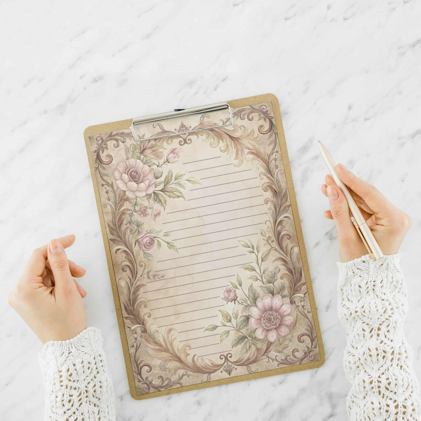 10-pack Brevpapper - Sagobok sida Blommig Baroque - Tryckt A5 Papper - WP524