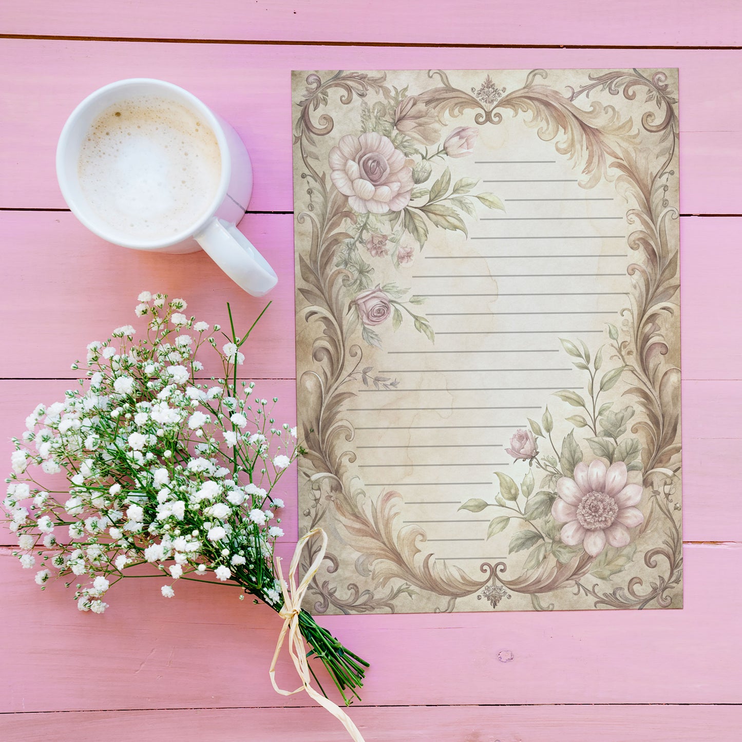 10-pack Brevpapper - Sagobok sida Blommig Baroque - Tryckt A5 Papper - WP524