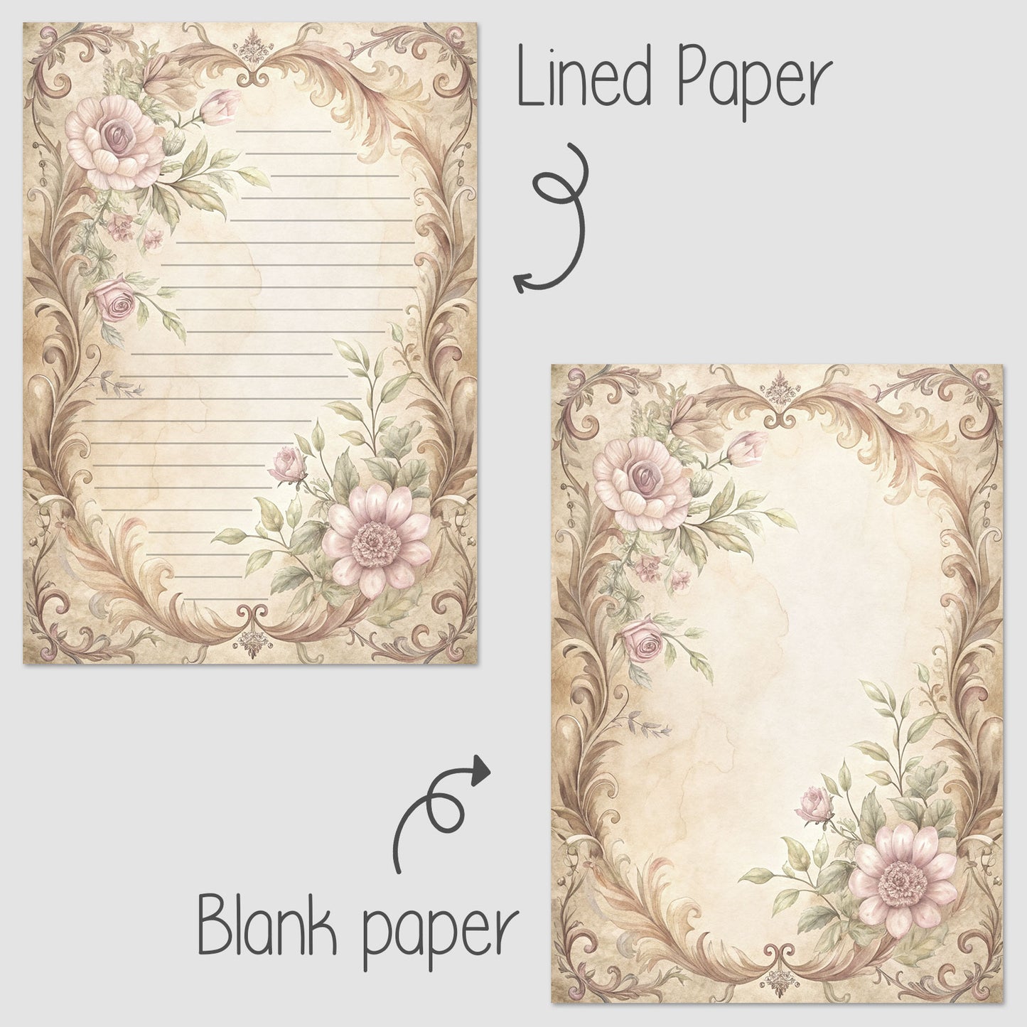 10-pack Brevpapper - Sagobok sida Blommig Baroque - Tryckt A5 Papper - WP524