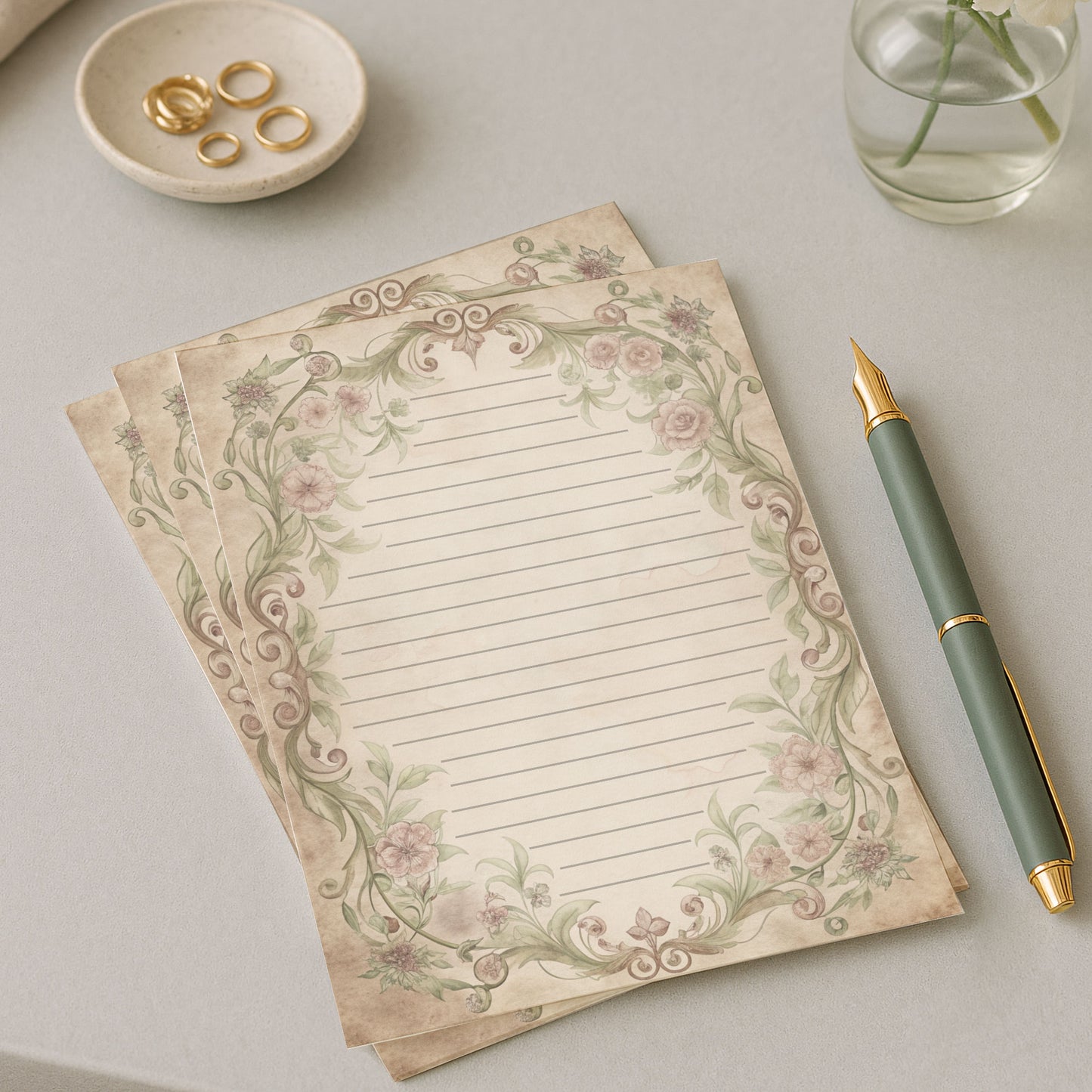 10-pack Brevpapper - Sagobok sida Blommig Baroque - Tryckt A5 Papper - WP525