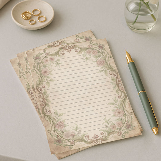 10-pack Brevpapper - Sagobok sida Blommig Baroque - Tryckt A5 Papper - WP525