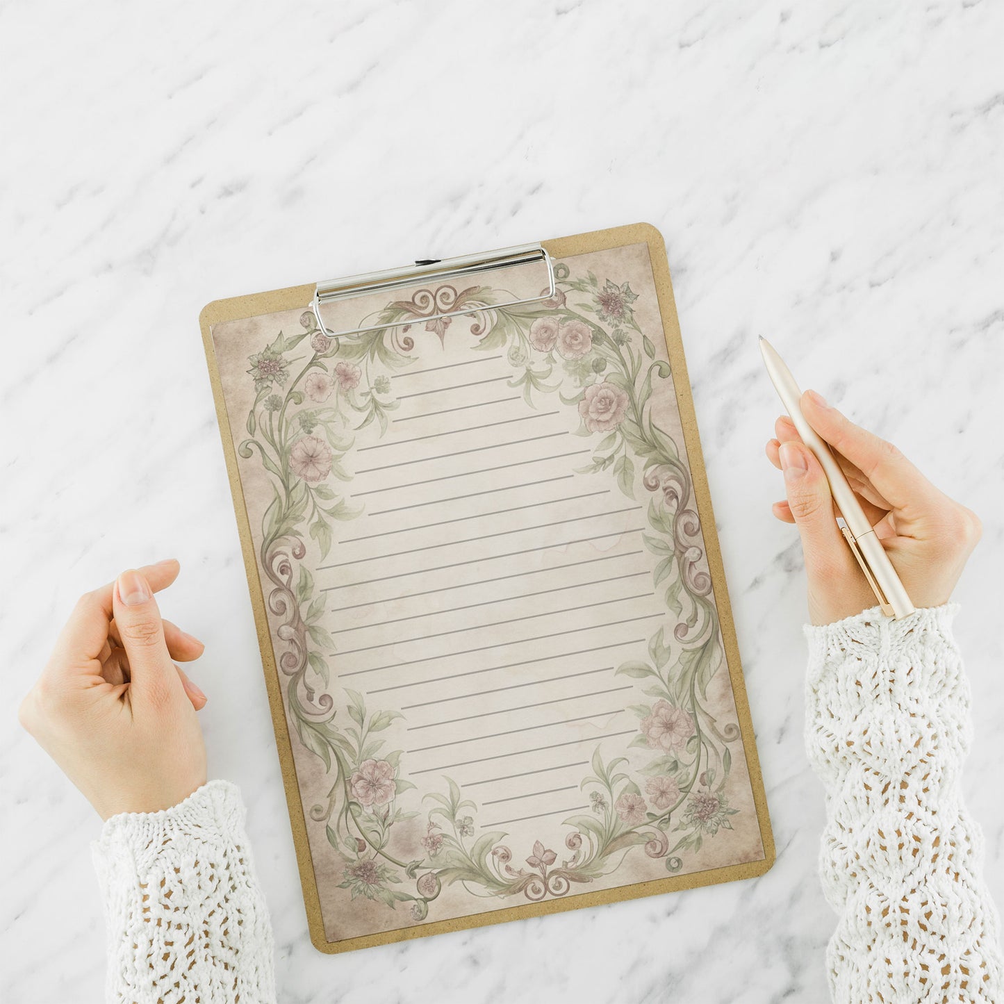 10-pack Brevpapper - Sagobok sida Blommig Baroque - Tryckt A5 Papper - WP525