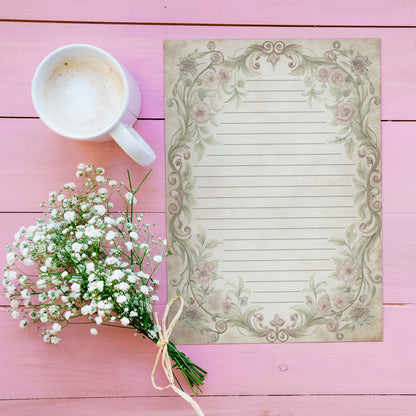 10-pack Brevpapper - Sagobok sida Blommig Baroque - Tryckt A5 Papper - WP525