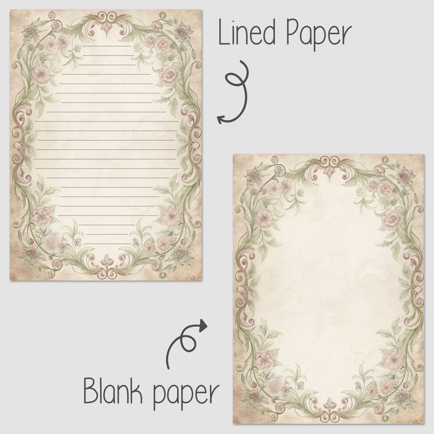 10-pack Brevpapper - Sagobok sida Blommig Baroque - Tryckt A5 Papper - WP525