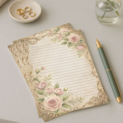 10-pack Brevpapper - Sagobok sida Blommig Baroque - Tryckt A5 Papper - WP526