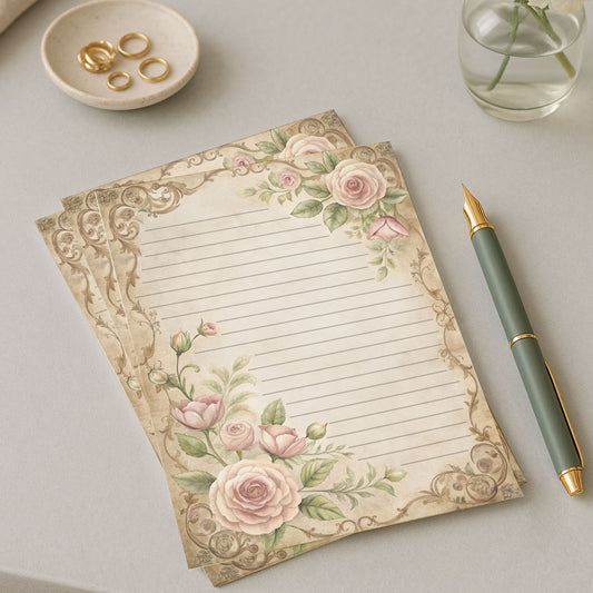 10-pack Brevpapper - Sagobok sida Blommig Baroque - Tryckt A5 Papper - WP526