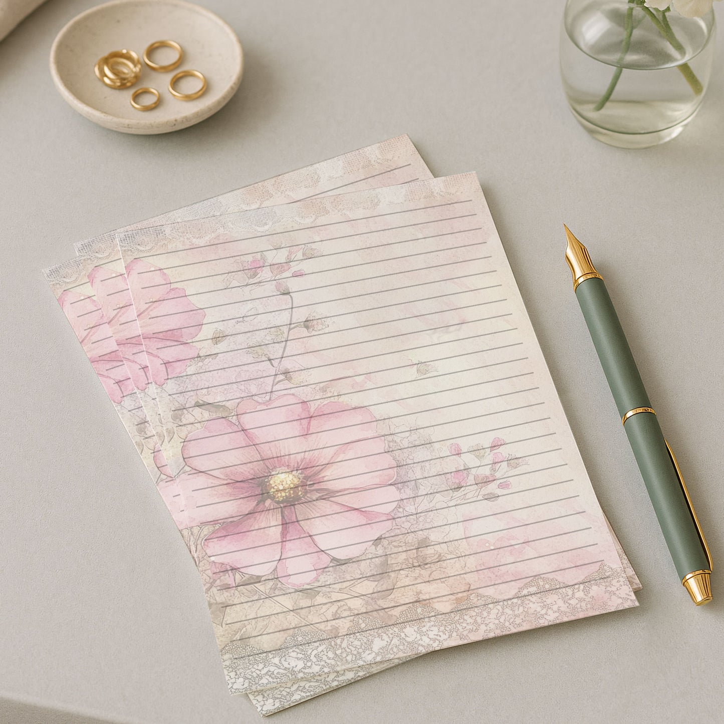 10-pack Brevpapper - Pink Blossom - Tryckt A5 Papper - WP528