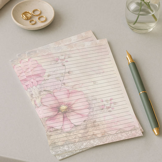 10-pack Brevpapper - Pink Blossom - Tryckt A5 Papper - WP528