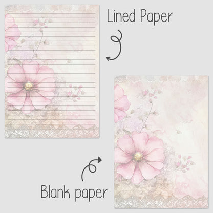 10-pack Brevpapper - Pink Blossom - Tryckt A5 Papper - WP528